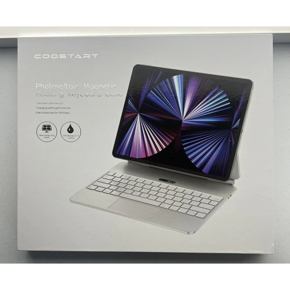 COOSTART Keyboard Case iPad Pro 12.9 White Silver Solar Magnetic Floating New‎